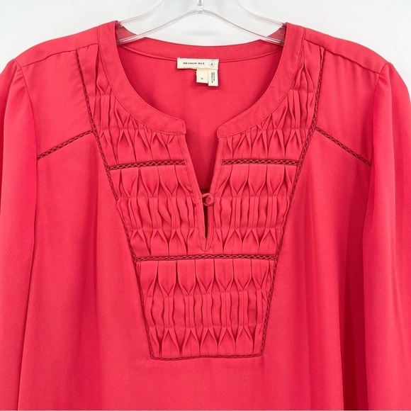 Anthropologie Meadow Rue Red Chiffon Roll-Tab Sleeve Popover Tunic Blouse Top - Picture 4 of 10